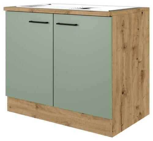 Spülenunterschrank Cara Eiche Artisan/Dekor B: 100 cm - Eiche Artisan/Grün, KONVENTIONELL, Holzwerkstoff (100/85/57cm) - FlexWell
