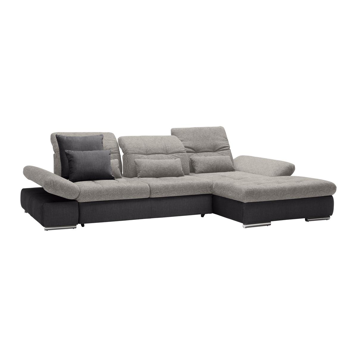 Rohová sedačka SANFINO, pravá, tmavosivá / strieborná - chrómová/strieborná, Konventionell, kov/drevo (305/79-96/199cm) - Premium Living