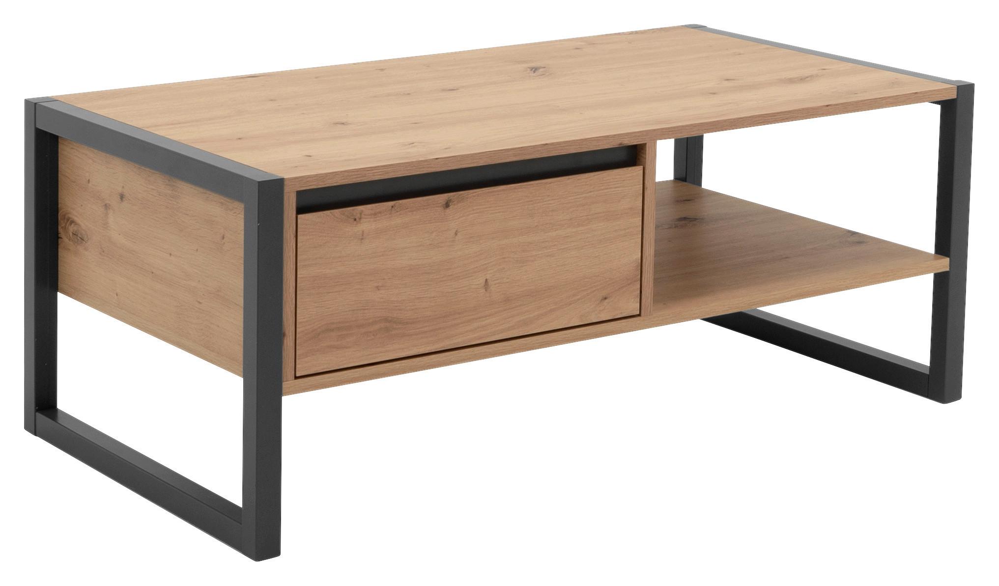 Couchtisch Holz mit Lade + Ablage Denver, Eiche/Anthrazit - Eichefarben/Anthrazit, KONVENTIONELL, Holzwerkstoff (100/55/40cm) - MID.YOU