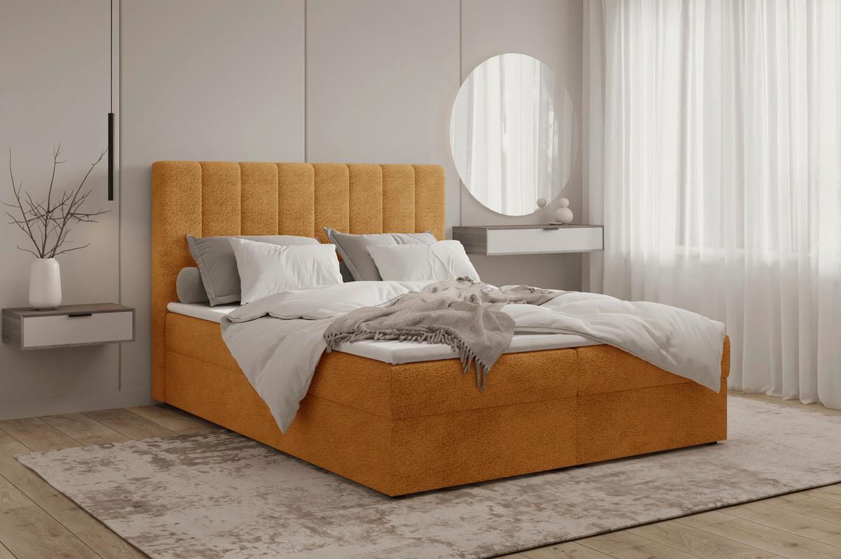 Boxbett Paris mit Topper 180x200 - Rostfarben/Schwarz, MODERN, Holz/Kunststoff (180/200cm) - Livetastic