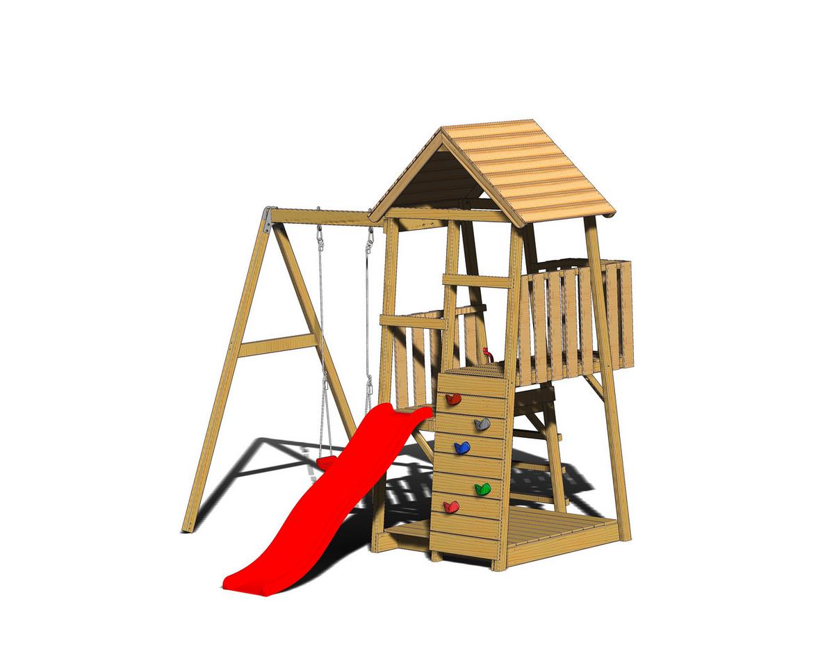 Spielturm Panda Naturfarben/rot, B: 270 Cm - Rot/Naturfarben, KONVENTIONELL, Holz (270/270/290cm)