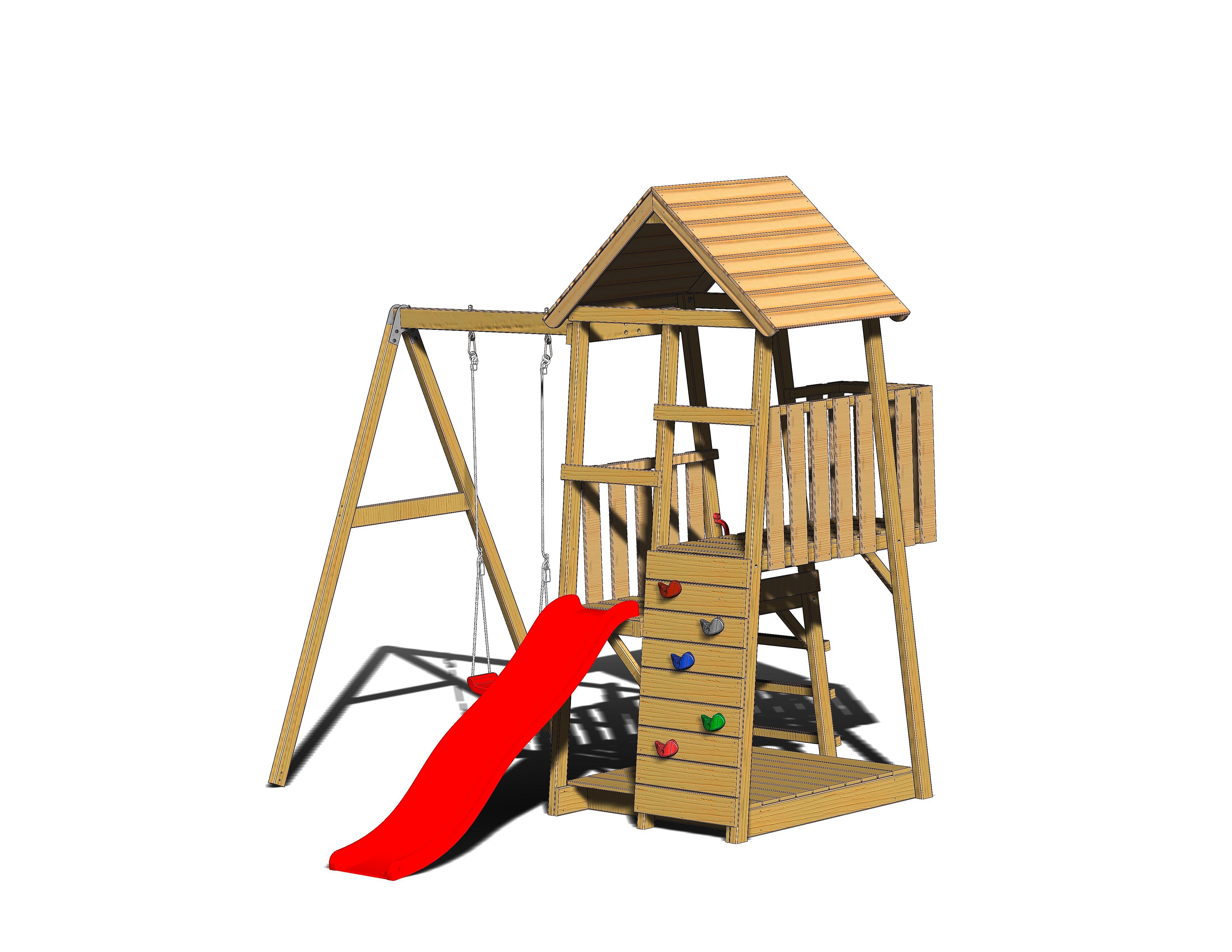 Spielturm Panda Naturfarben/rot, B: 270 Cm