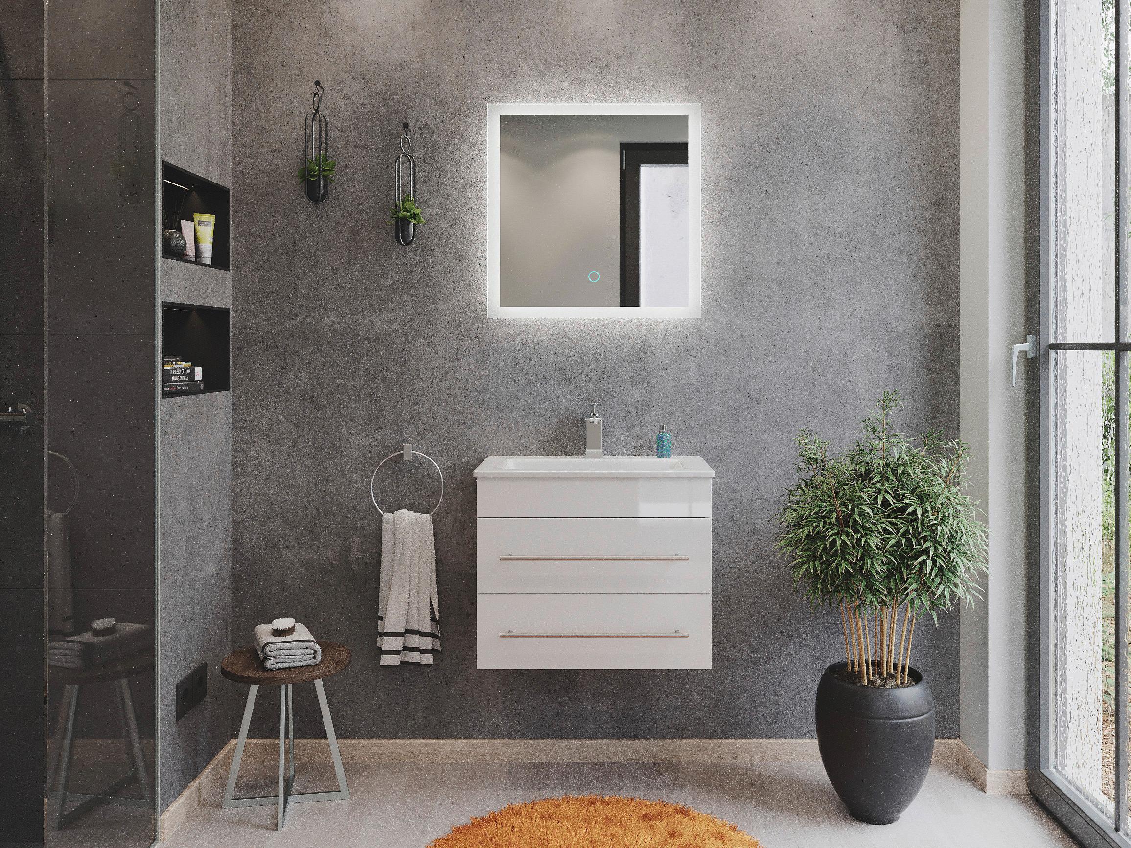 Badezimmer Portus Weiß Hochglanz B:60,6cm - Weiß Hochglanz/Weiß, MODERN, Holzwerkstoff (60,6cm) - MID.YOU