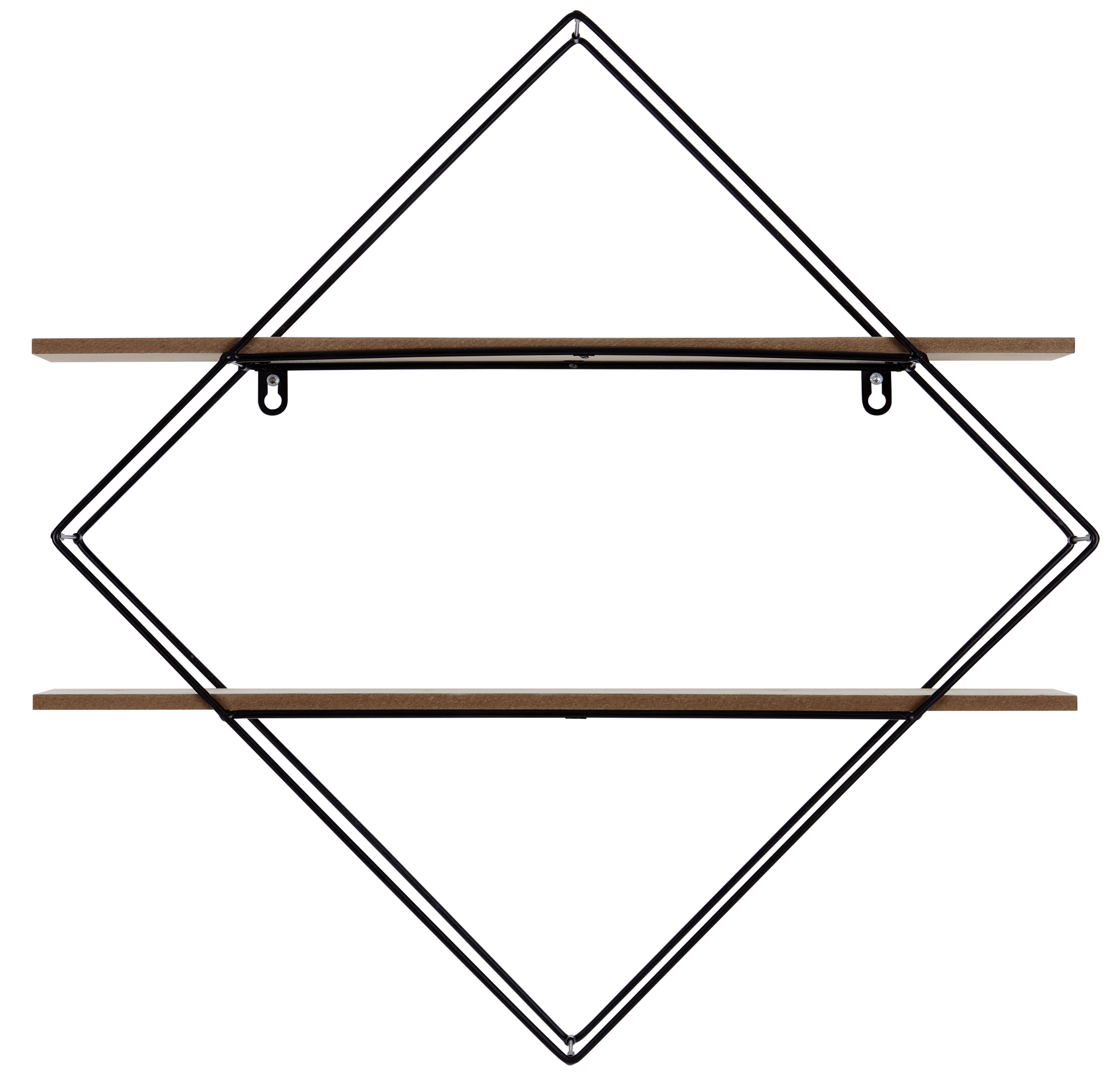 Nástěnný Regál Rom 2 - černá/barvy pinie, Moderní, kov/kompozitní dřevo (60/60/15cm)