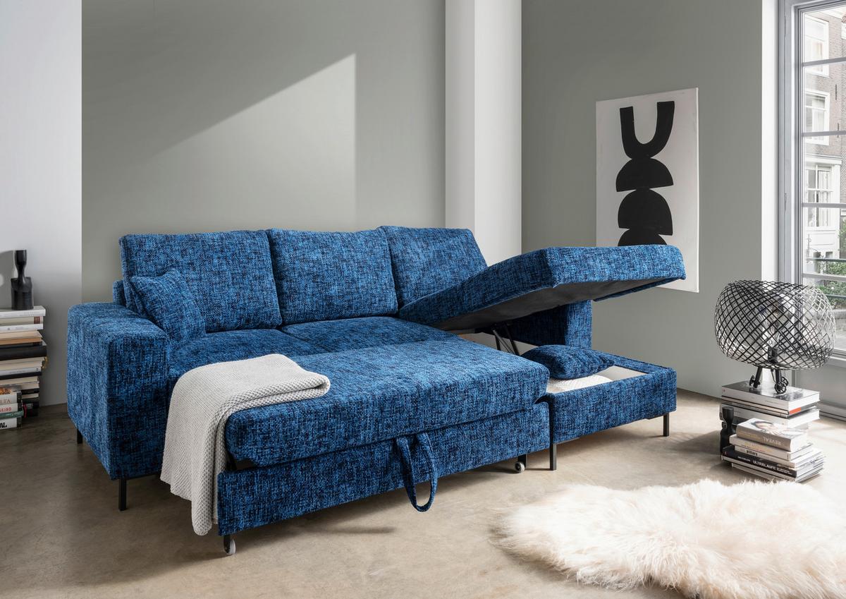 Eckschlafsofa Zona, Blau S: 237x143 Cm - Blau/Schwarz, KONVENTIONELL, Textil (237/143cm) - Livetastic