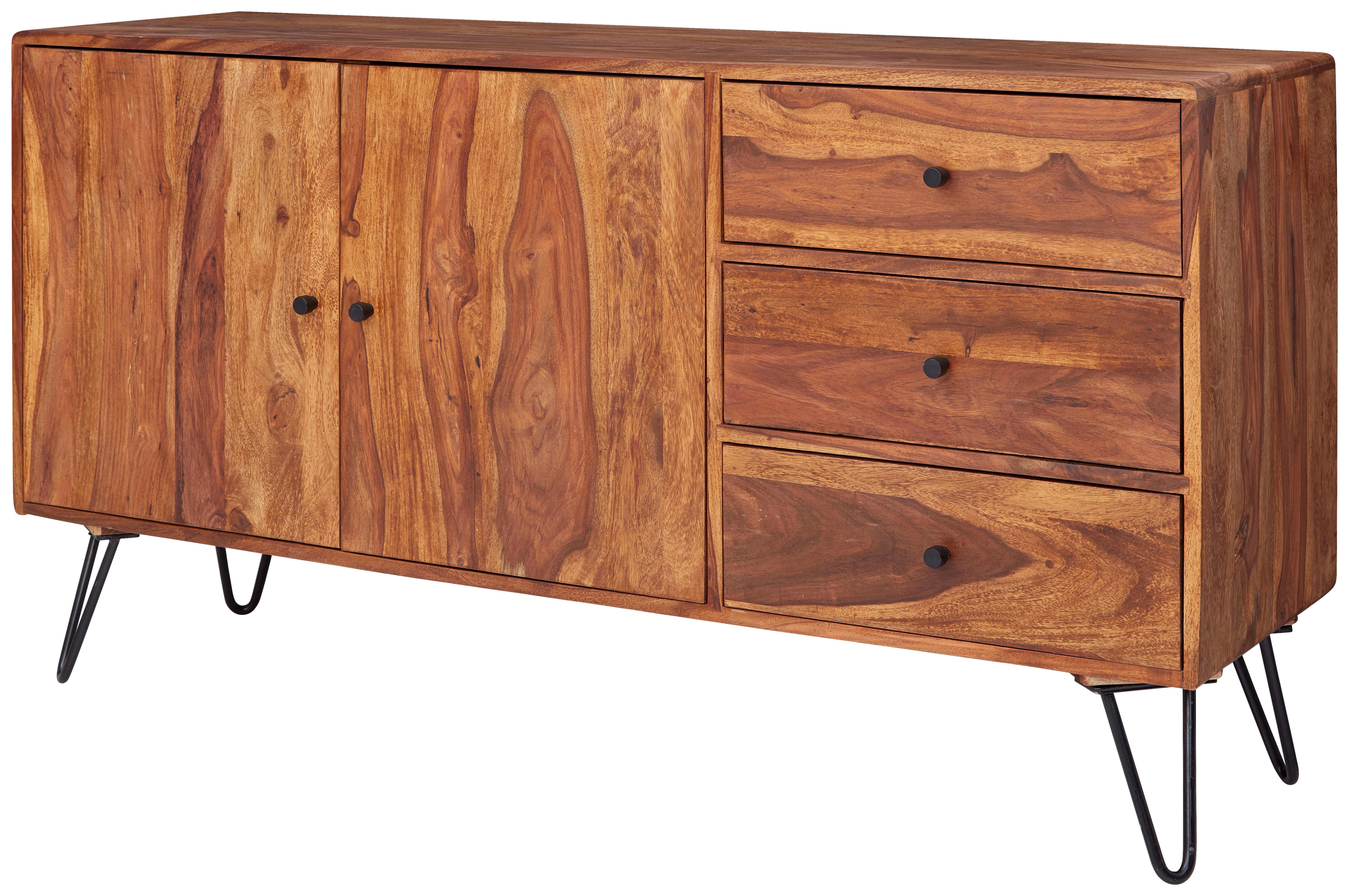 Sideboard Sheesham Sheeshamfarben B: 145 cm - Sheeshamfarben/Schwarz, Design, Holz (145/75/40cm) - MID.YOU