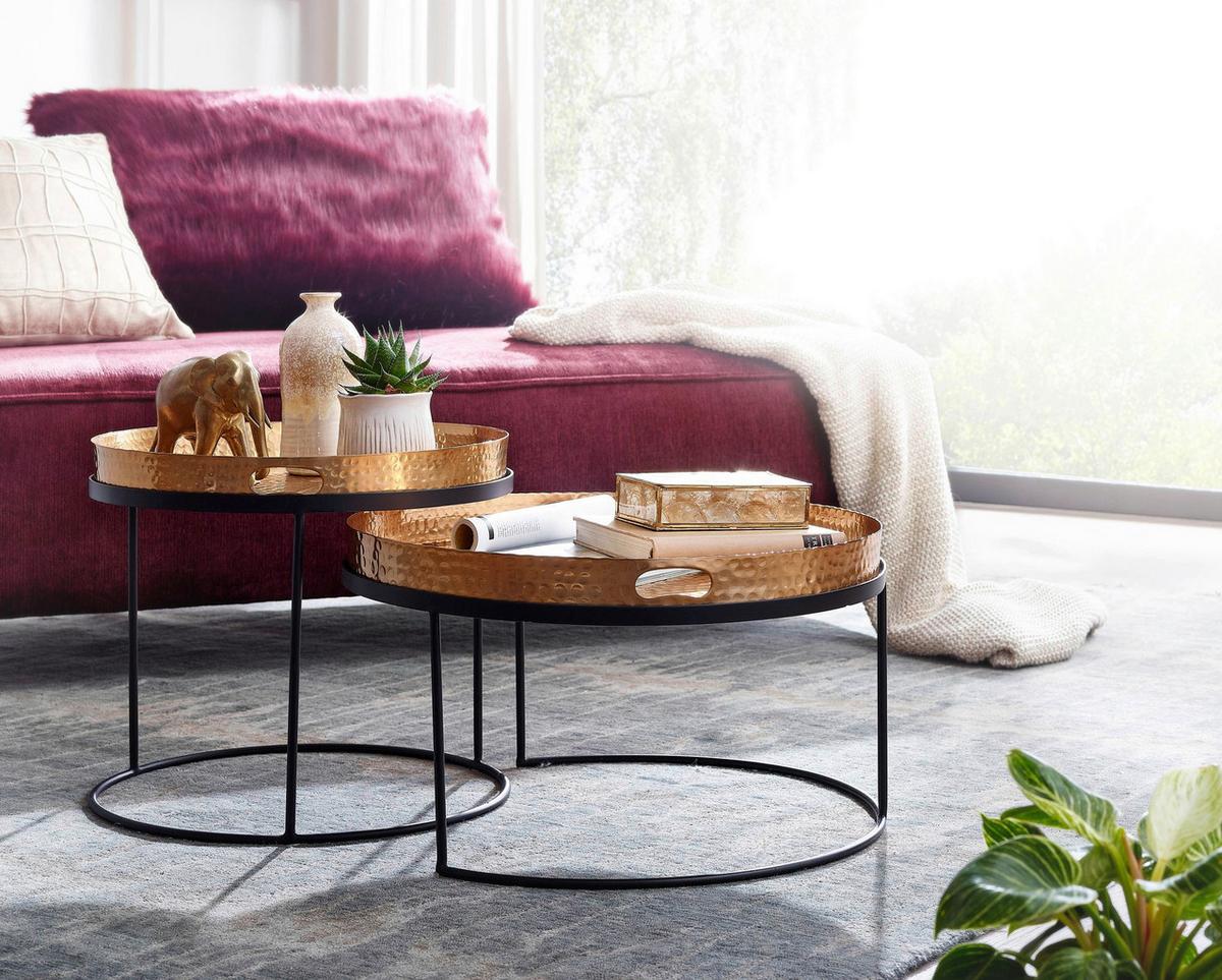 Couchtischset Wohnling Goldfarben B:46 cm - Goldfarben/Schwarz, MODERN, Metall (46/46/41cm) - MID.YOU