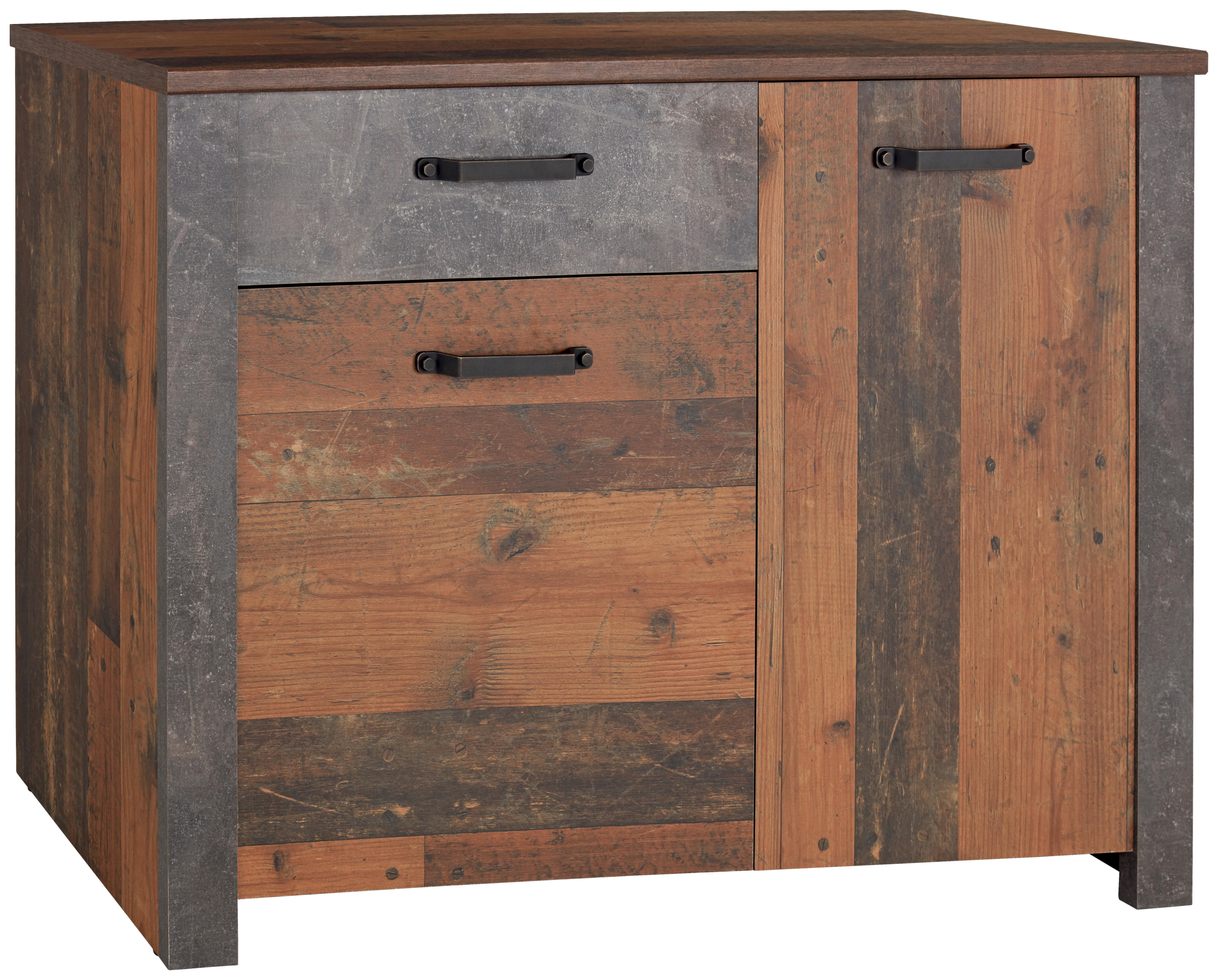 Kommode B: 117 cm Ontario, Betonoptik Dunkel - Dunkelgrau/Eichefarben, MODERN, Holzwerkstoff (116,5/86/41,5cm) - Ondega