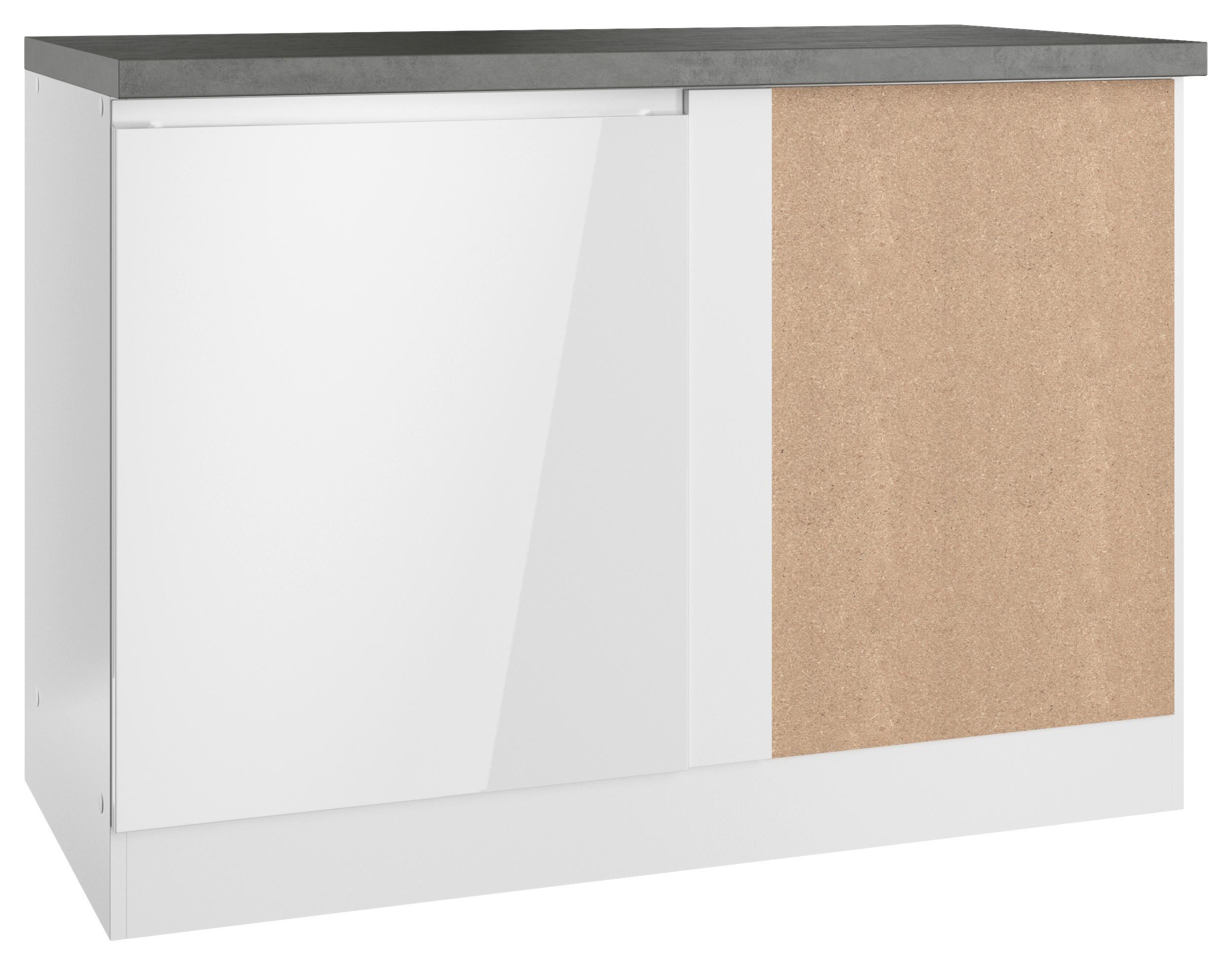 Eckunterschrank Monza B: 120cm Weiß/Grau 1 Drehtüre - Weiß Hochglanz/Weiß, LIFESTYLE, Holzwerkstoff (120/86/60cm) - Held