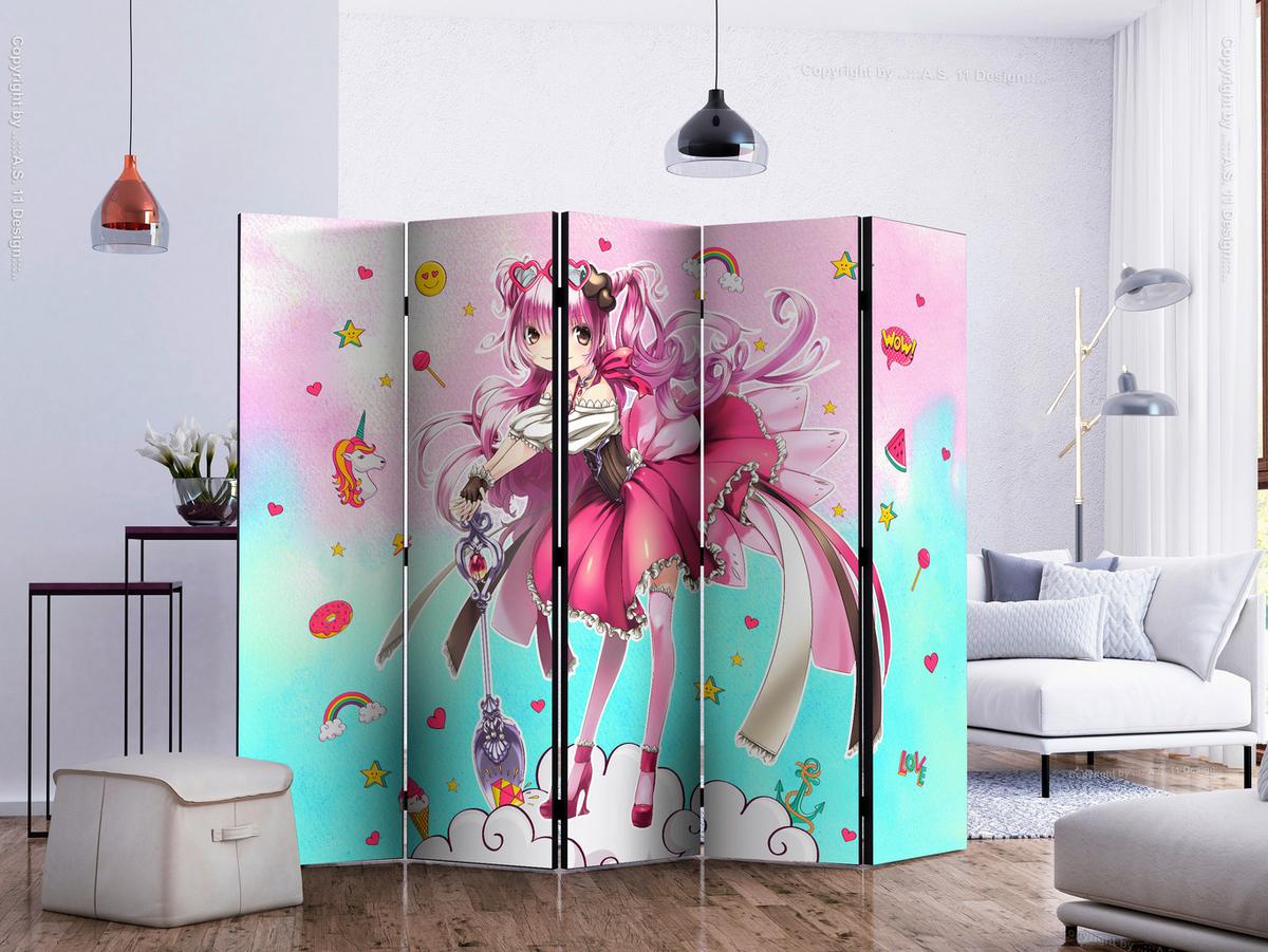 Paravent Türkis Pink B: 225 Cm - Türkis/Pink, Basics, Holz/Textil (225/172/3cm) - artgeist