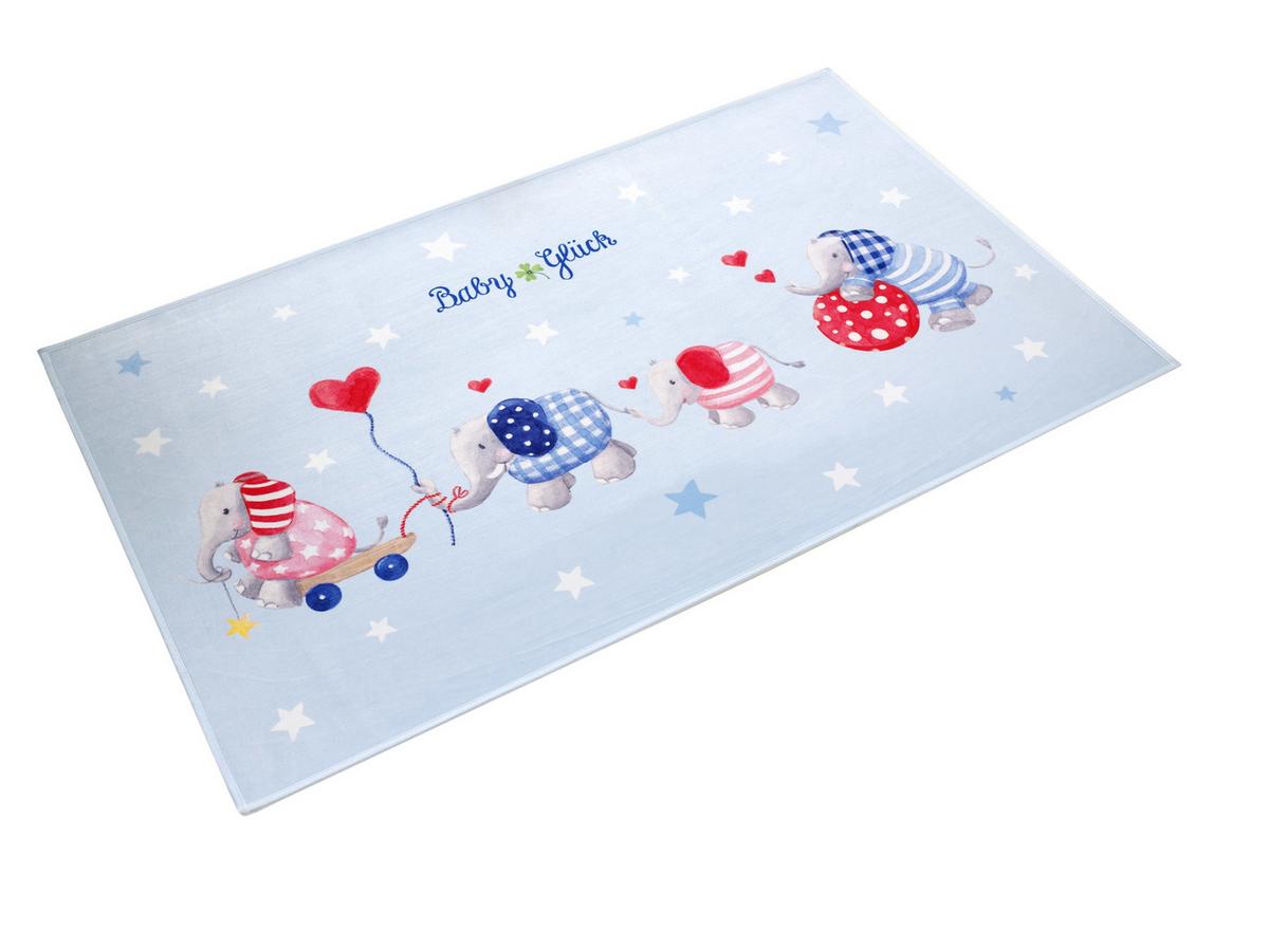 Kinderteppich Elefanten Blau/ Weiß Baby Glück 100x160 Cm - Blau/Weiß, Trend, Textil (100/160cm)