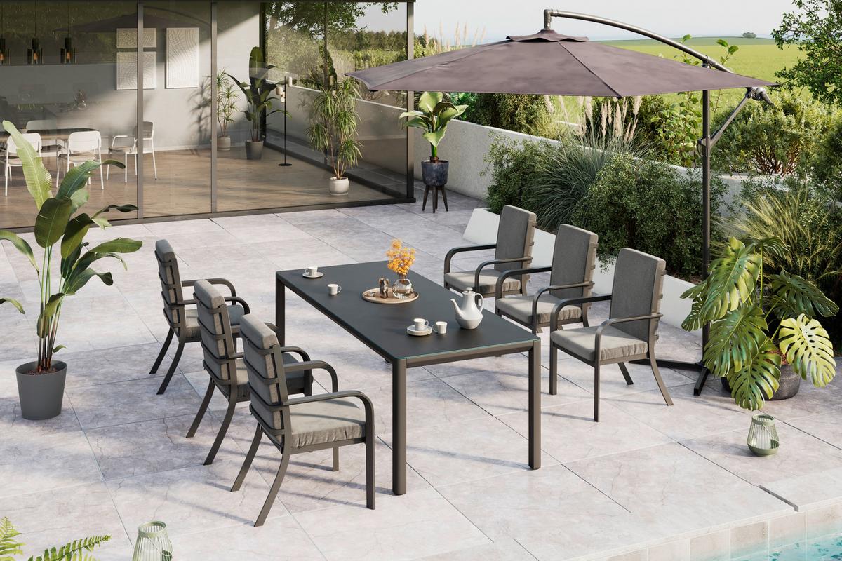 Gartentisch Bogota - Dunkelgrau, Trend, Glas/Metall (220/74/90cm) - Beldano