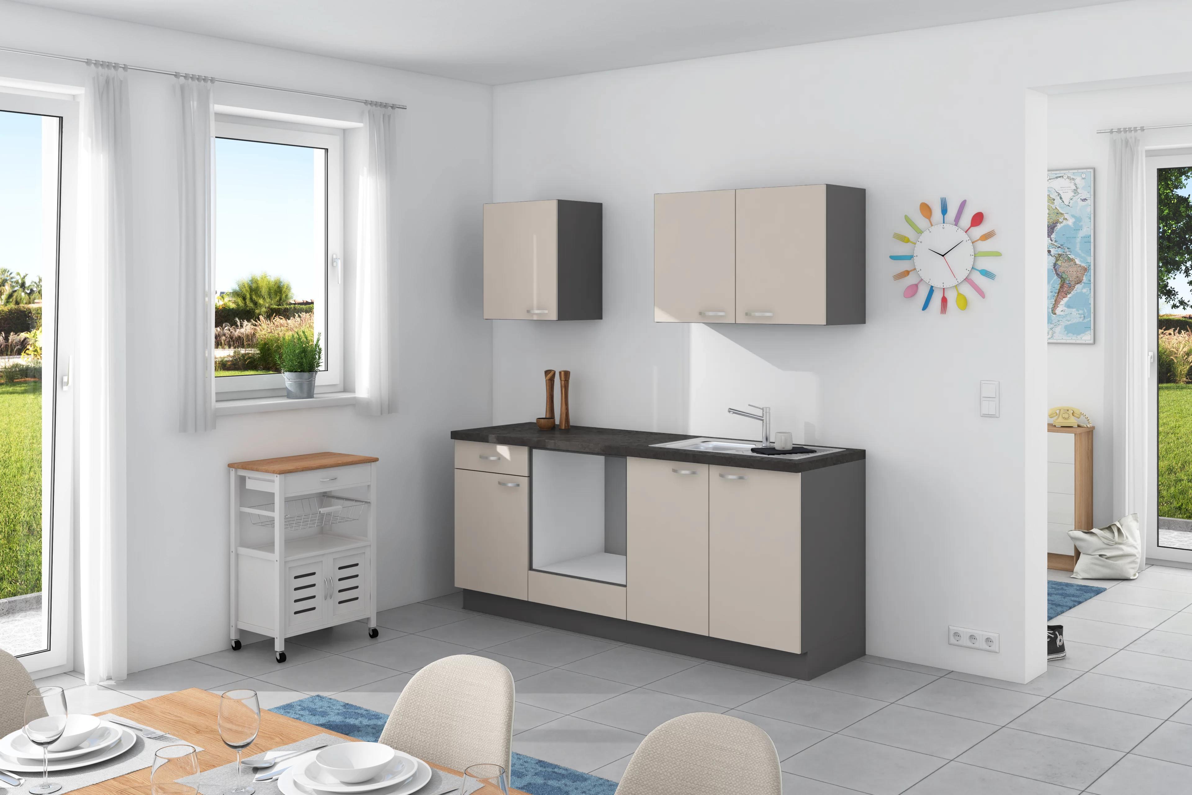 Küchenzeile Win ohne Geräte ohne Geräte B: 200 cm - Anthrazit/Creme, Design, Holzwerkstoff (200cm) - Express