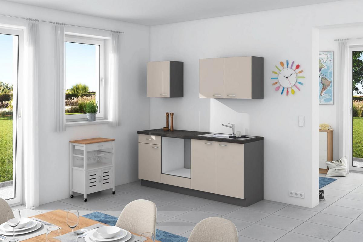 Küchenzeile Win ohne Geräte ohne Geräte B: 200 cm - Anthrazit/Creme, Design, Holzwerkstoff (200cm) - Express