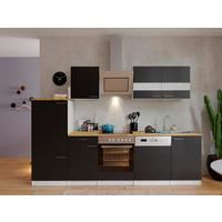 Küchenzeile Economy mit Geräten 280 cm Schwarz/Nussbaum Dekor - Nussbaumfarben/Schwarz, Basics, Holzwerkstoff (280cm) - Respekta