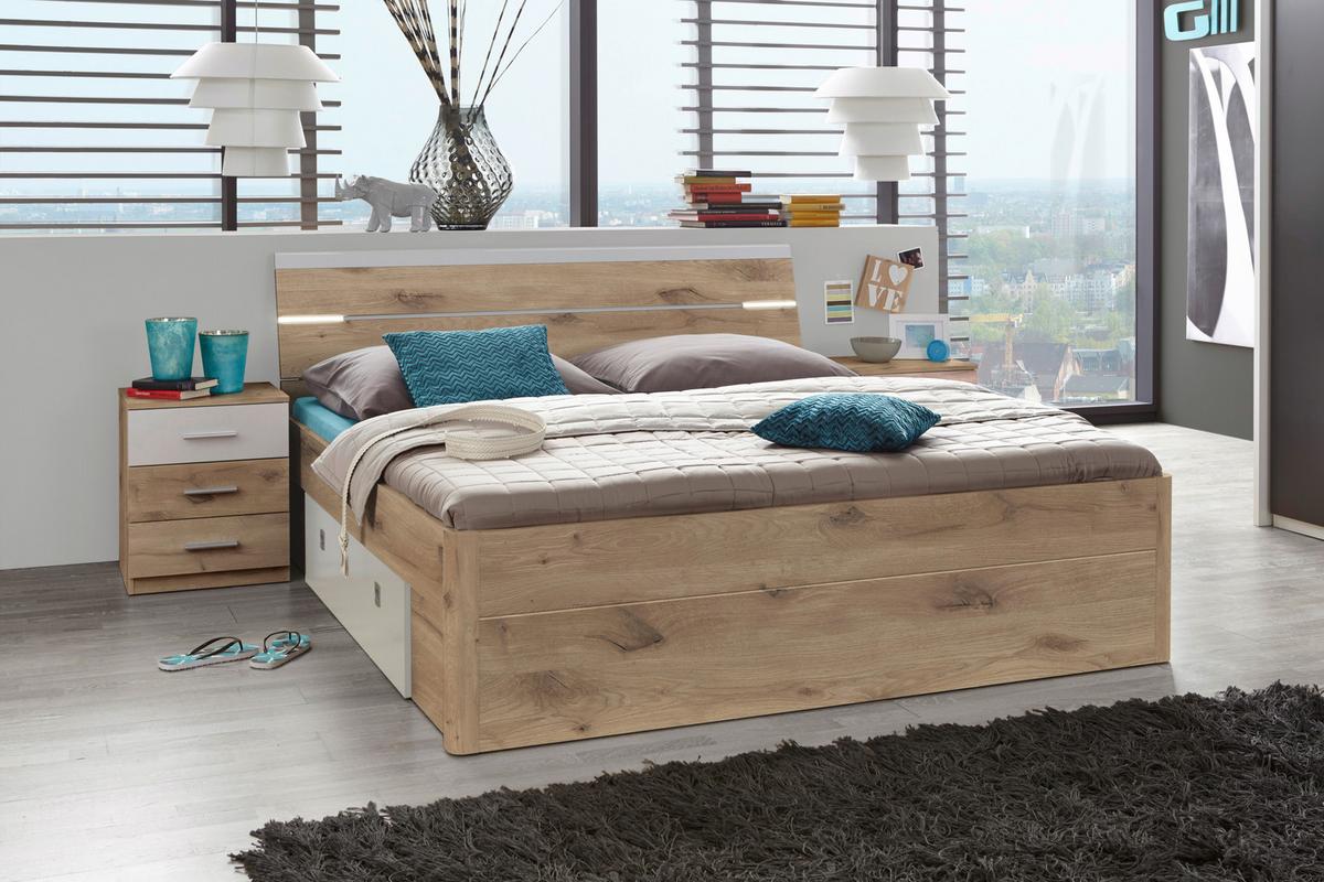 Posteľ s úložným priestorom MARS 180x200cm - barvy dubu/světle šedá, Moderní, kompozitní dřevo (180/200cm)