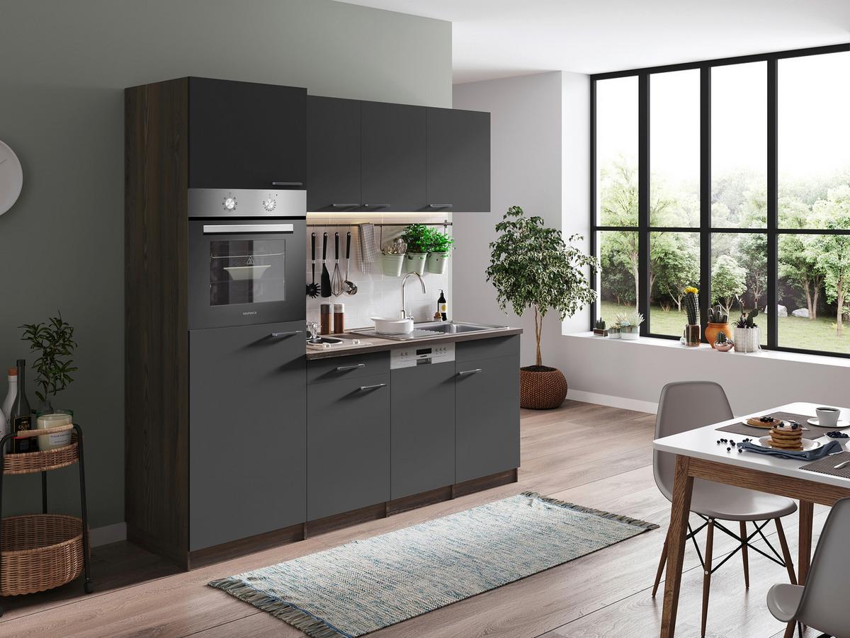 Küchenblock Oliver Singleküche 205 Cm - Eichefarben/Grau, Basics, Holzwerkstoff (205cm) - Respekta