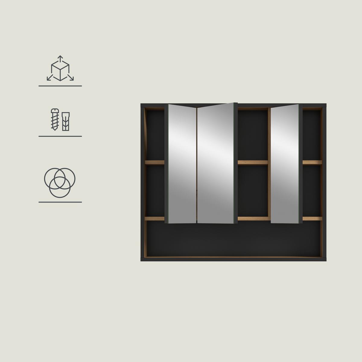 Spiegelschrank Bagno Eiche Artisan Dekor B: 80cm - Eiche Artisan, Trend, Glas/Holzwerkstoff (80/68/19cm) - MID.YOU