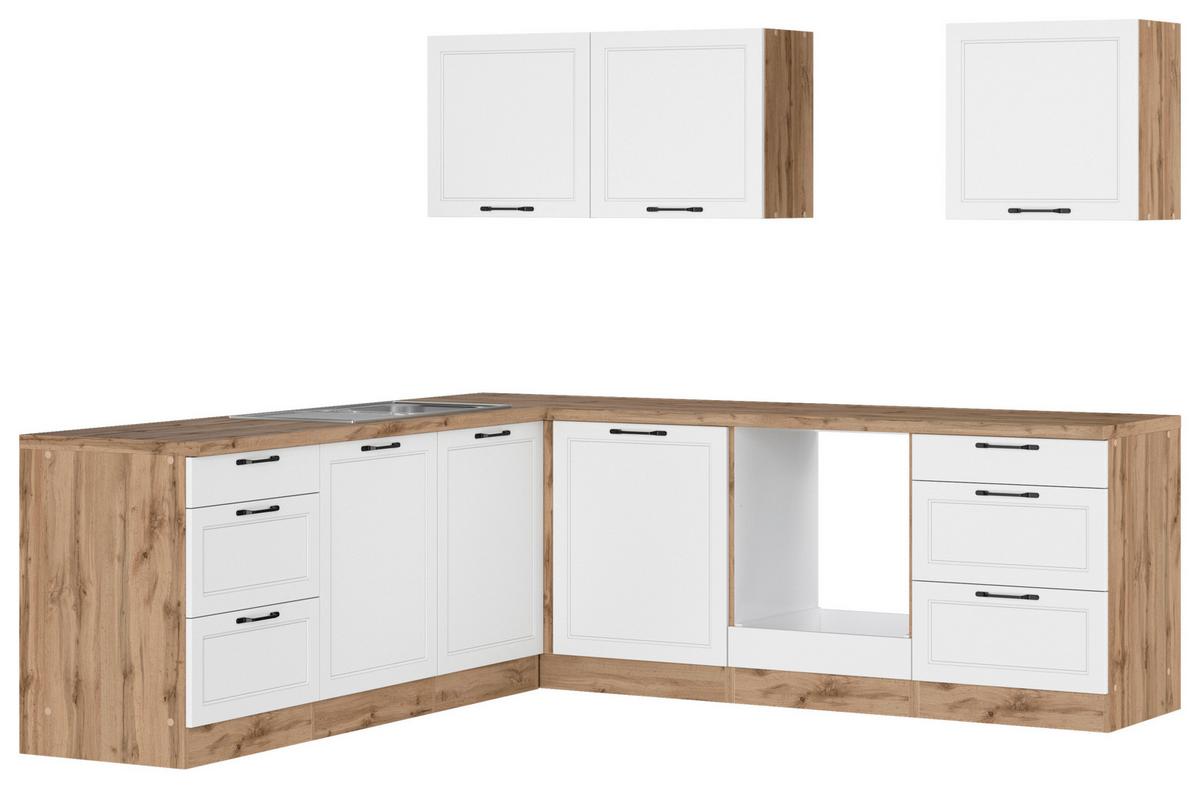 Eckküche Meran ohne Geräte 240x240 cm Weiß/Eiche Dekor - Eiche Wotan/Weiß, LIFESTYLE, Holzwerkstoff (240/240cm) - Held