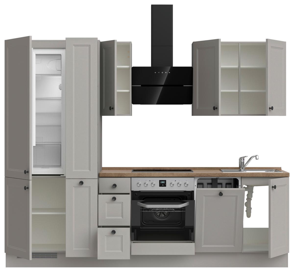 Kuchynská linka 270 cm, kamenná sivá supermatná - čierna/sivá, Modern, kov/kompozitné drevo (270cm) - Nobilia