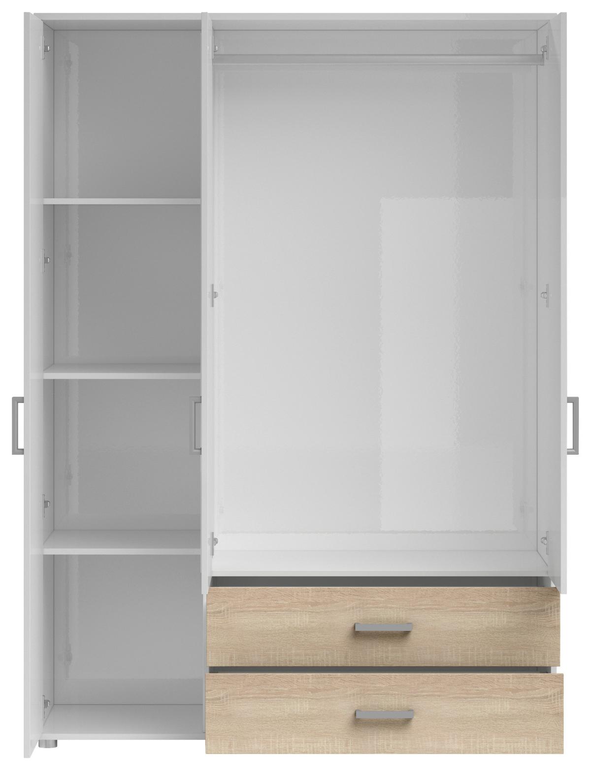 Drehtürenschrank Mit Laden 125cm Ivar Weiß/eiche Dekor - Weiß/Sonoma Eiche, MODERN, Holzwerkstoff (125/190/51cm) - MID.YOU