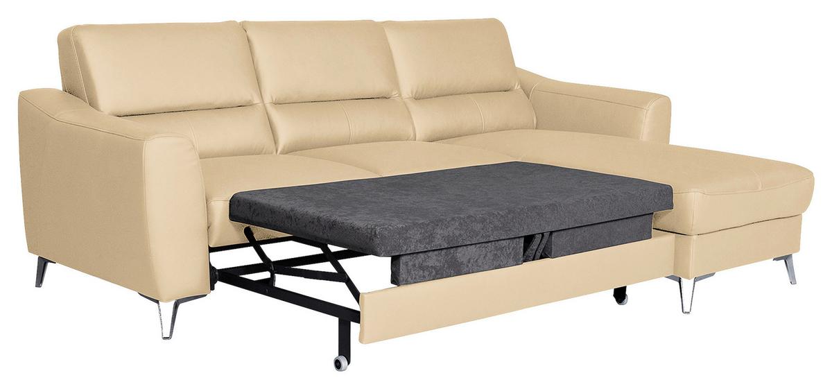 Ecksofa Santos Beige S: 241 cm - Chromfarben/Beige, Design, Leder/Textil (241/168cm) - Livetastic