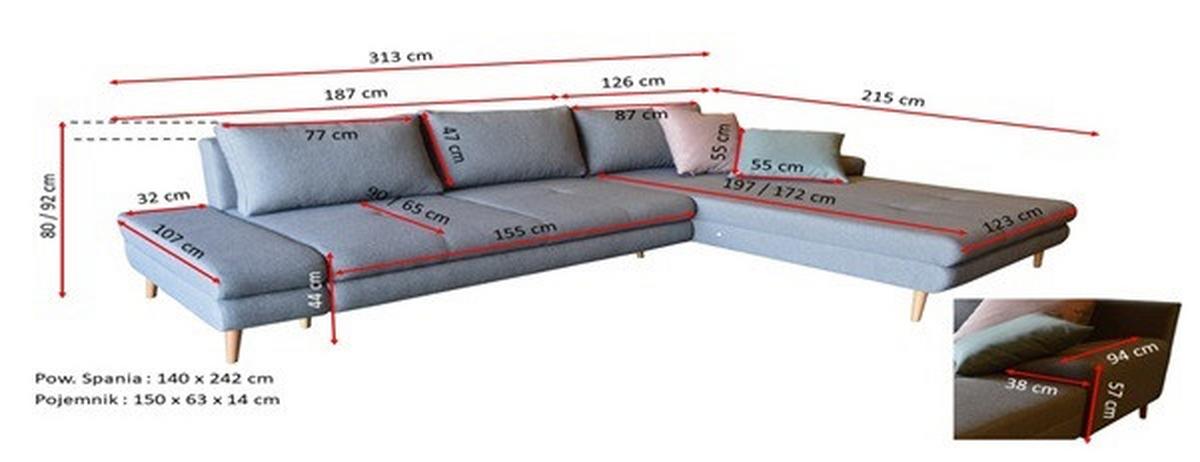 Ecksofa Mit Schlaffunktion + Bettkasten Floby, Webstoff - Erlefarben/Hellgrau, Trend, Textil (313/215cm) - MID.YOU