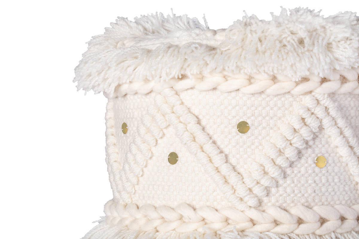 Hocker Bohist Makramee/ Echtholz Creme H: 50 cm - Creme, Trend, Holz/Textil (38/50/38cm) - Kayoom