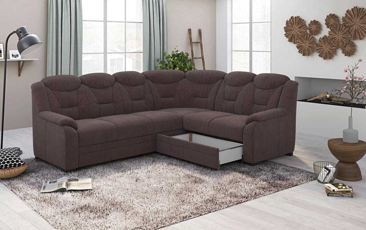 Ecksofa Marcus Braun S: 263x211 cm - Schwarz/Braun, Basics, Textil (263/211cm) - MID.YOU
