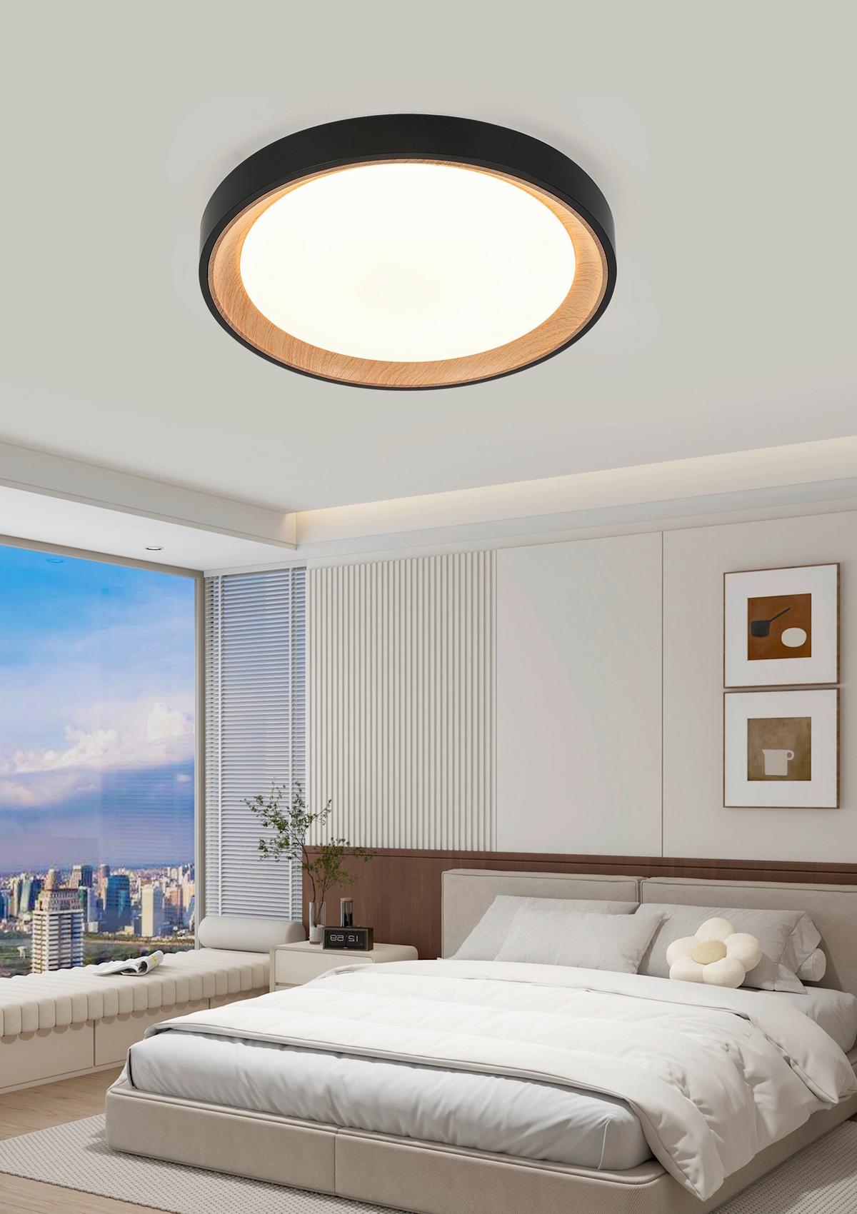 LED-Deckenleuchte Catherine - Eichefarben/Schwarz, Basics, Kunststoff/Metall (40/7cm) - Luca Bessoni