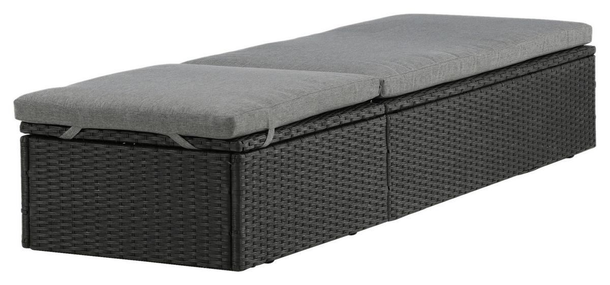 Sonnenliege Quad Kunststoff, Rückenlehne - Schwarz/Grau, KONVENTIONELL, Kunststoff/Textil (60.5/37.5/198cm) - Gardenson