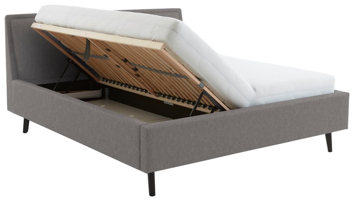 Polsterbett Frieda 160x200cm Hellgrau, Inkl. Bettkasten - Hellgrau/Schwarz, KONVENTIONELL, Holz/Textil (160/200cm) - Livetastic