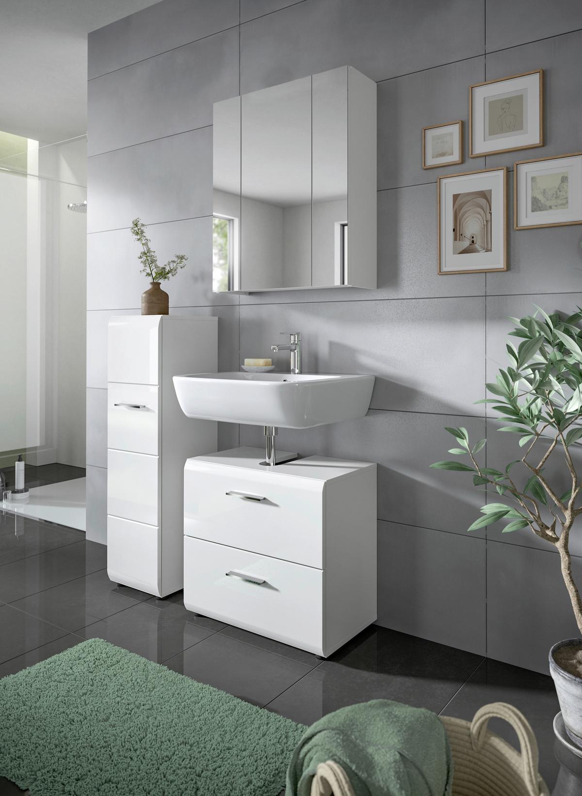 Badezimmer Ice Weiß Hg B: 90 Cm - Weiß Hochglanz/Schwarz, MODERN, Holzwerkstoff (90/173/30cm) - MID.YOU