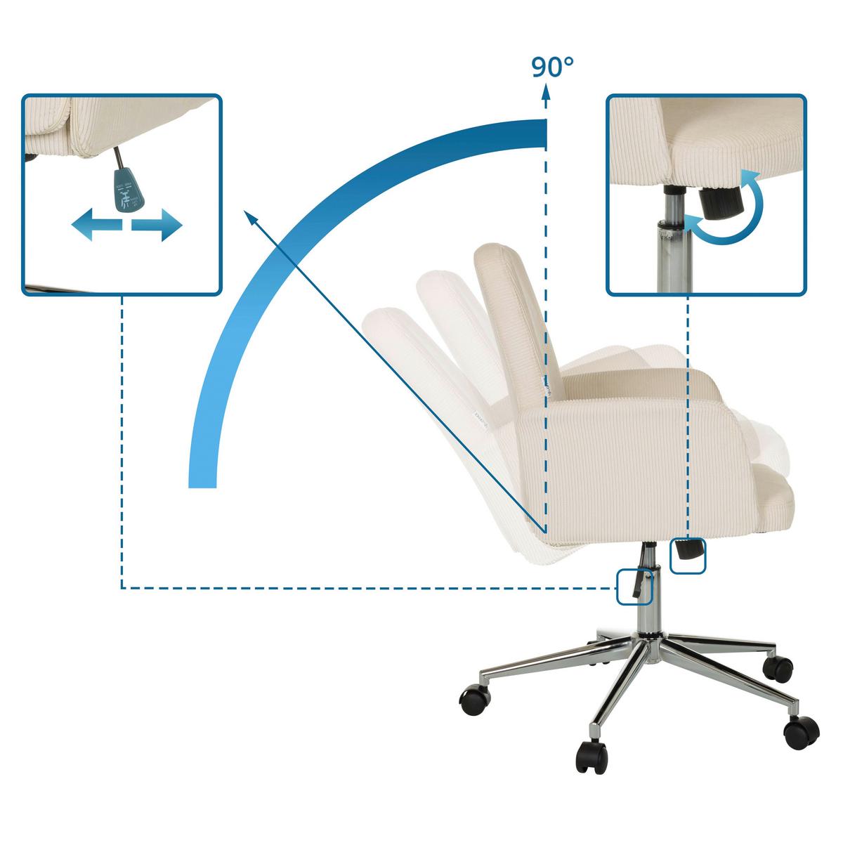 Drehstuhl Solao Cord Beige B: 70 cm - Beige/Silberfarben, MODERN, Kunststoff/Textil (70/93-103/70cm) - MID.YOU