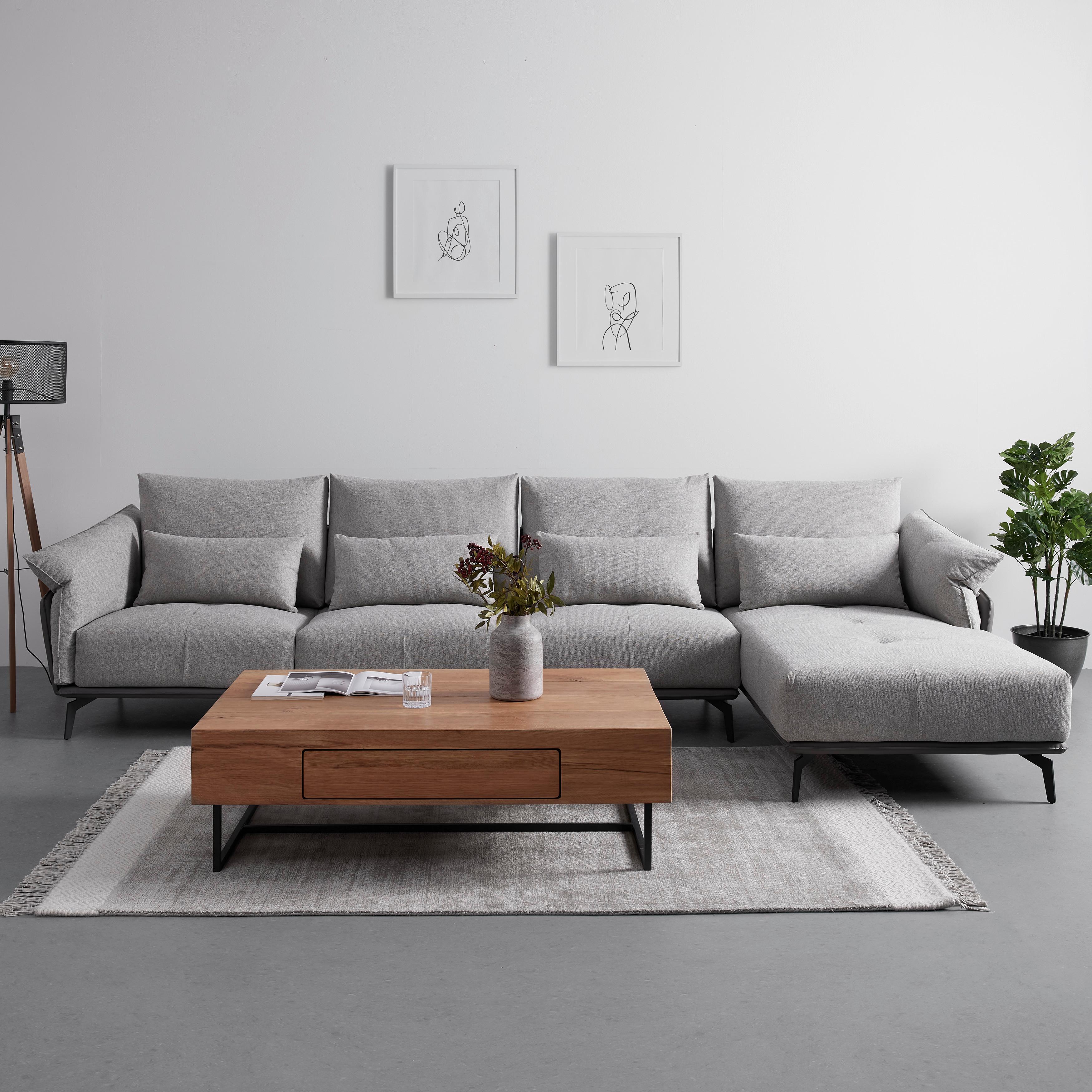 Sedací suoprava ELICIA šedá - černá/světle šedá, Moderní, kov/dřevo (364/88/172cm) - Bessagi Home