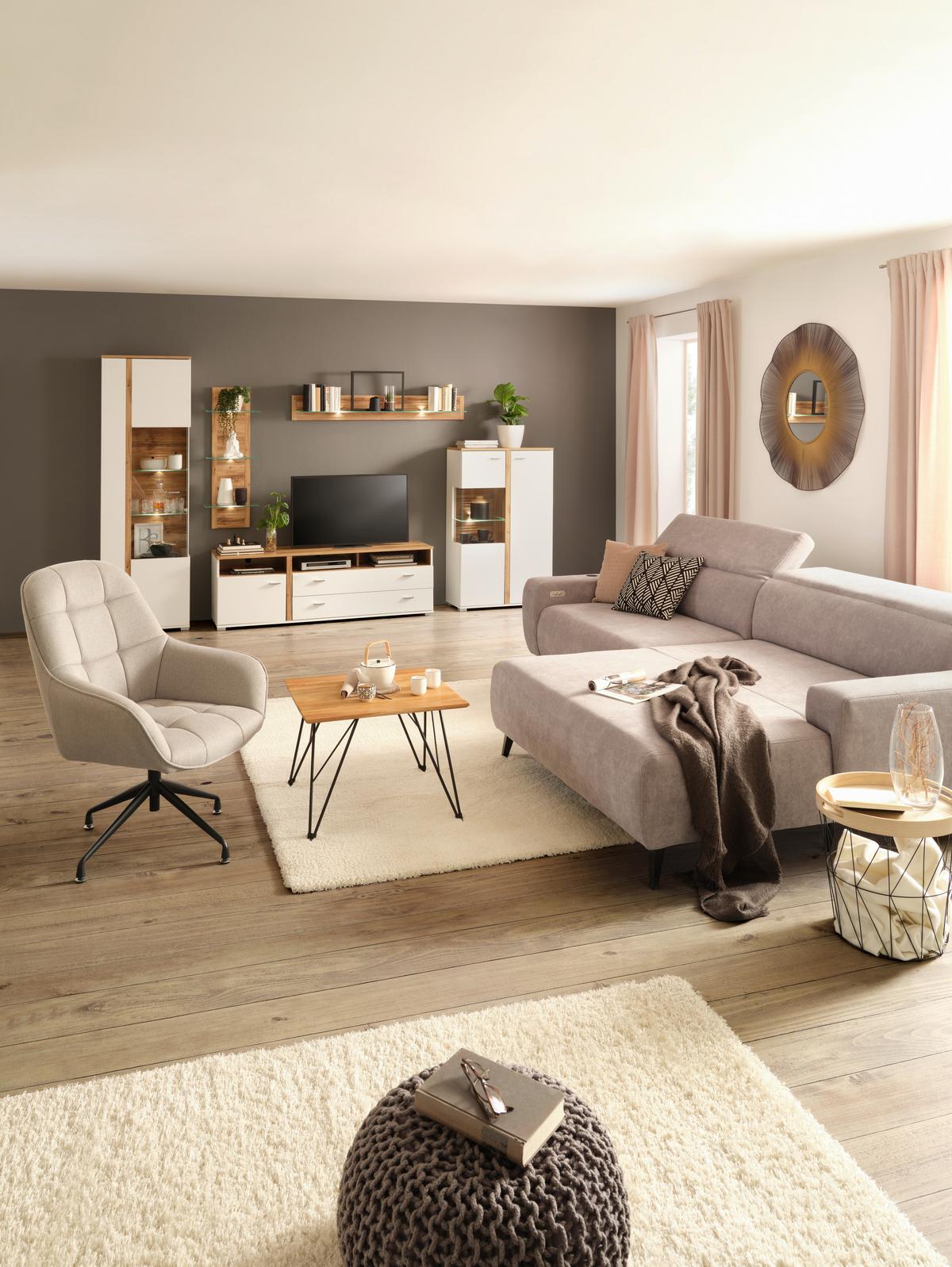 REGÁLOVÝ DÍL ALAMO - barvy dubu, Moderní, kompozitní dřevo/sklo (38/110/19cm) - Mömax