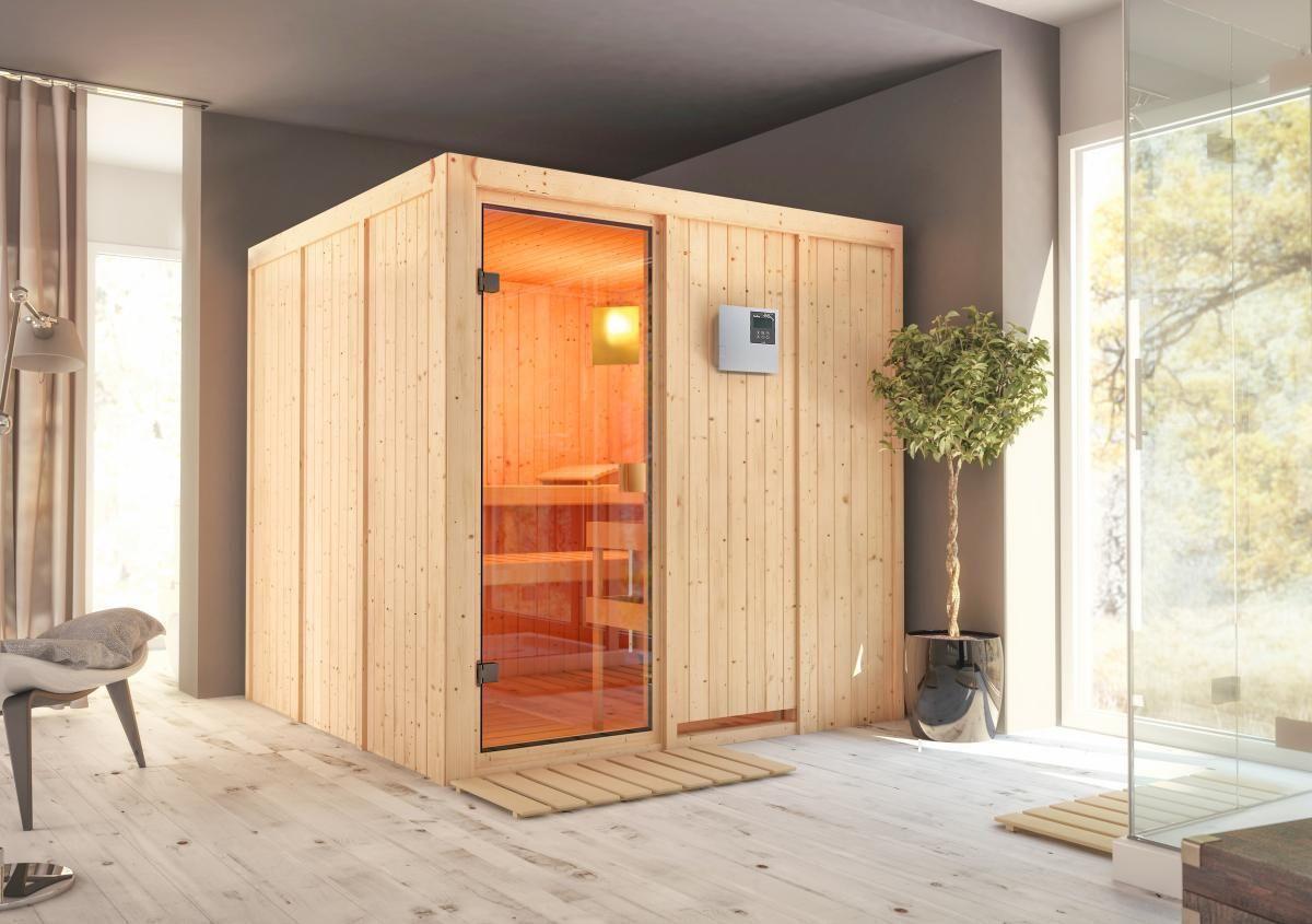 Sauna Cannes Mit Ext. Steuerung 196/198/196 Cm - Naturfarben, MODERN, Holz (196/198/196cm) - Karibu