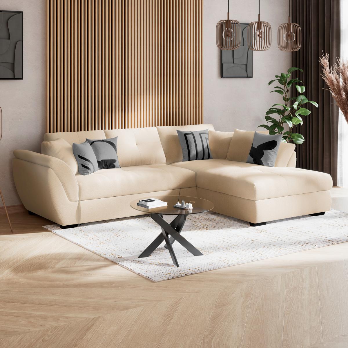 Rohová sedačka BERISSO, pravá, béžová - čierna/béžová, Konventionell, textil (278/187cm) - Ondega