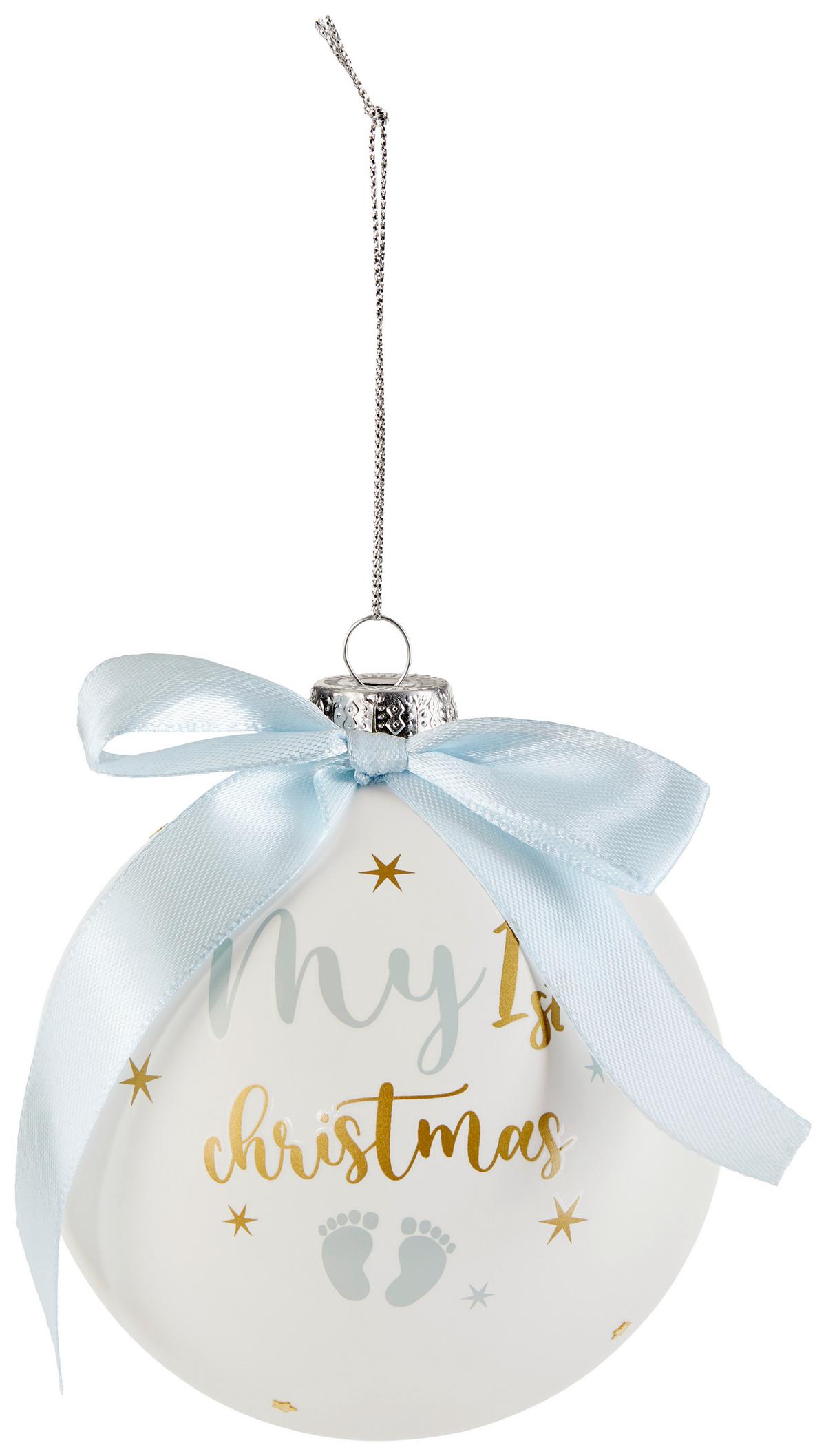 Christbaumkugel Glas Hellblau mit Schleife - Basics, Glas (10/10cm)