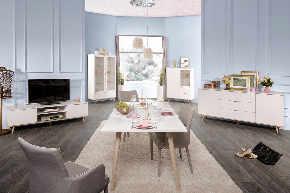 Sideboard Teilmassiv, 3 Laden 180cm Göteborg 51 Sonoma Eiche - Weiß/Sonoma Eiche, KONVENTIONELL, Holzwerkstoff (180/87/40cm) - MID.YOU