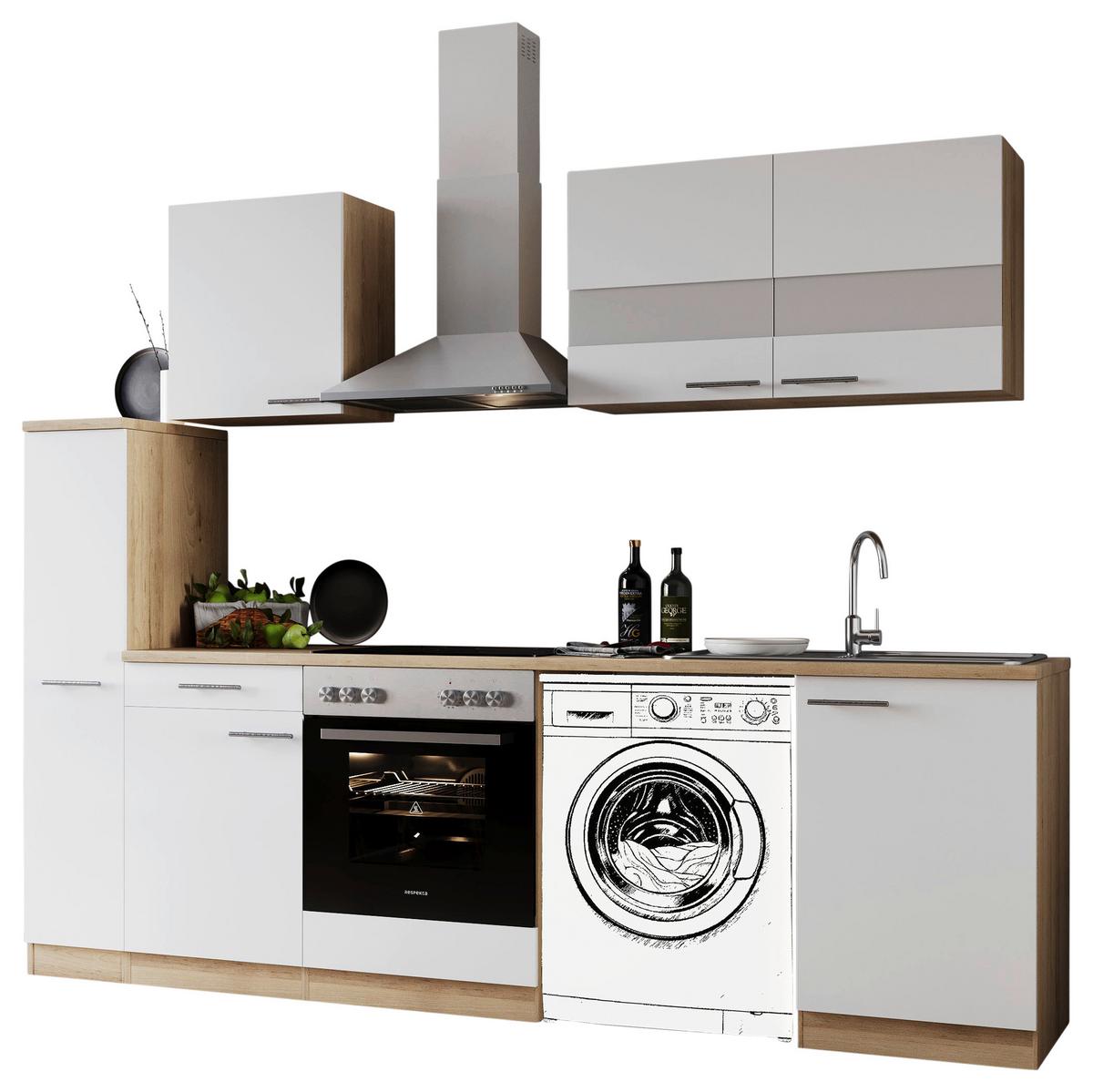 Küchenblock Merle Weiß B: 250 cm - Eichefarben/Weiß, Basics, Glas/Holzwerkstoff (250cm) - Respekta
