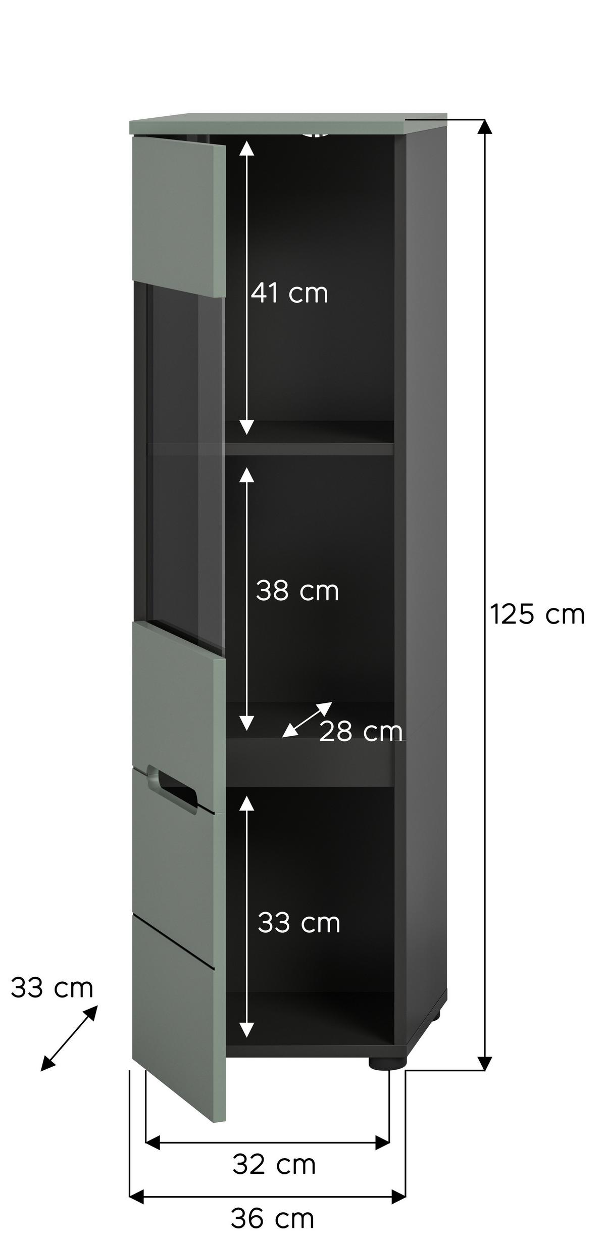VITRINE Canu Graugrün B: 36cm - Schwarz/Graugrün, Design, Holzwerkstoff (36/125/33cm) - Livetastic