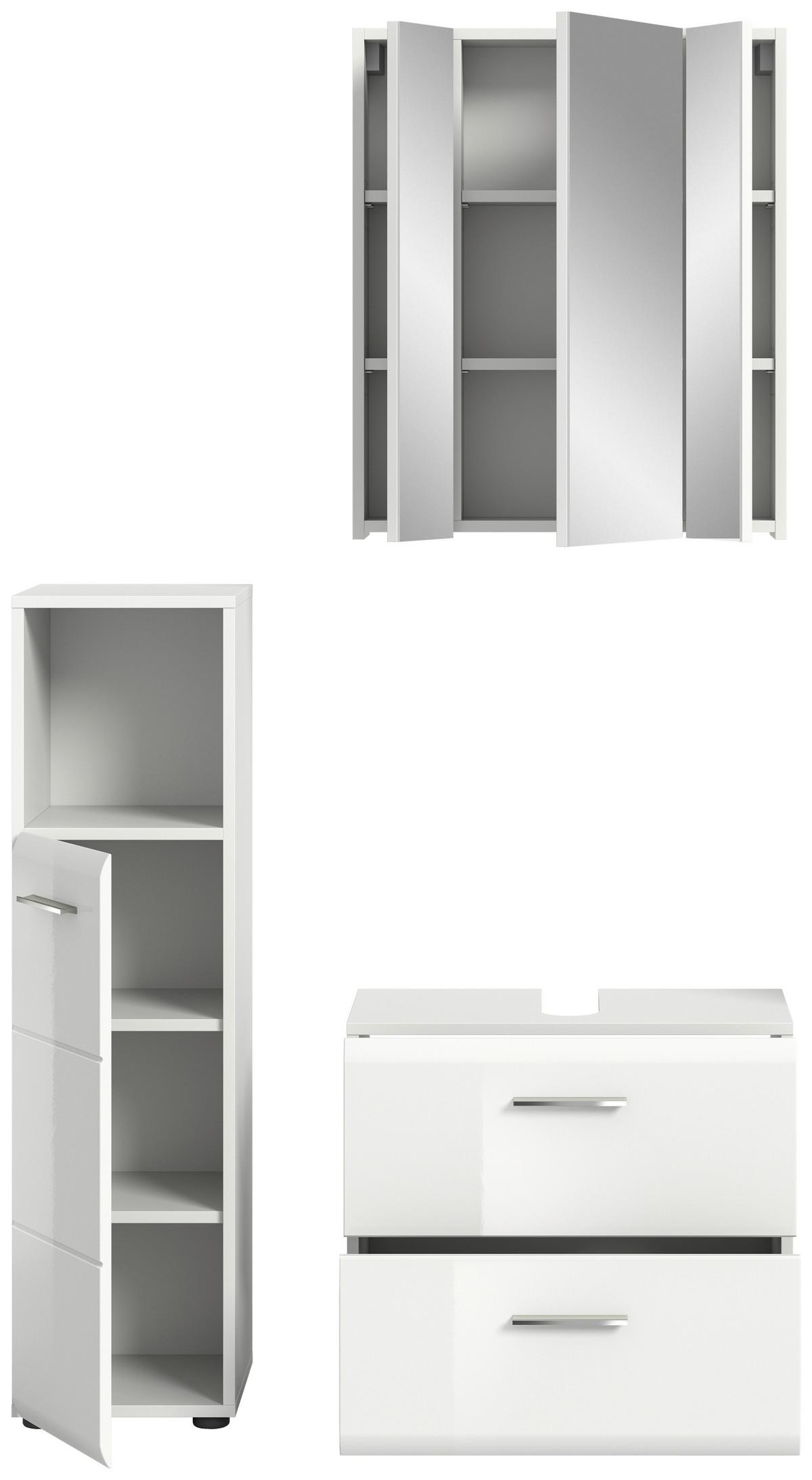 Badezimmer Ice Weiß Hg B: 90 cm - Weiß Hochglanz/Schwarz, MODERN, Glas/Holzwerkstoff (90cm) - MID.YOU