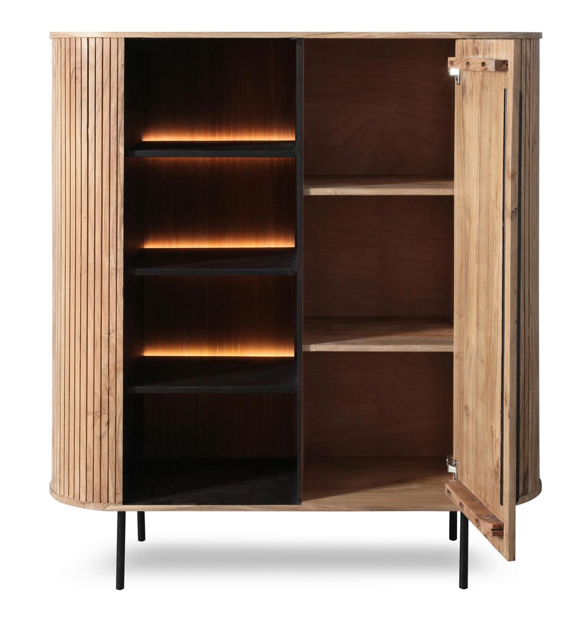 Highboard Kunja Akazie Massiv, B: 118 cm - Schwarz/Akaziefarben, Trend, Holz/Metall (118/135/40cm)