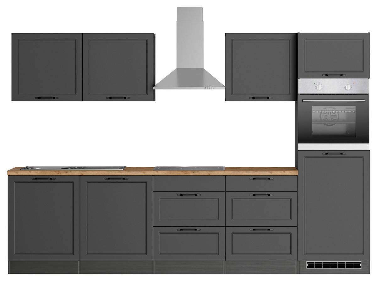 Küchenzeile Meran mit Geräten B: 300 cm Grau/Eiche Dekor - Eiche Wotan/Grau, LIFESTYLE, Holzwerkstoff (300cm) - Held