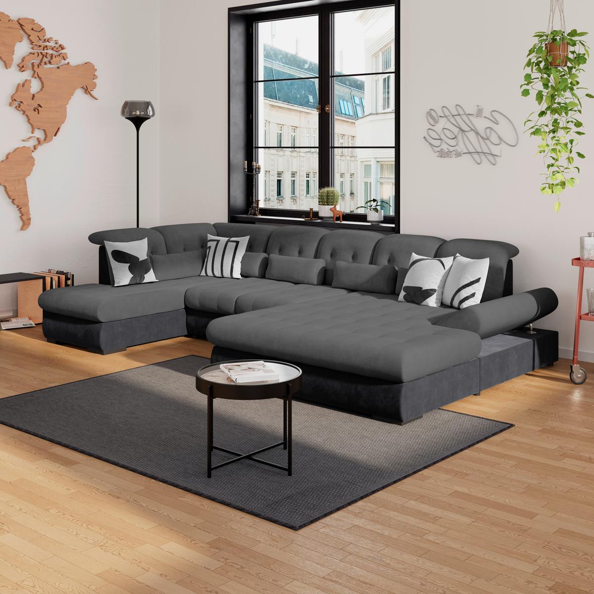 Wohnlandschaft Madera Anthrazit B: 212 Cm - Anthrazit/Schwarz, KONVENTIONELL, Kunststoff/Textil (212/358/190cm)
