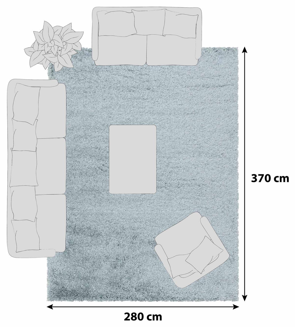 Hochflor Teppich Blau Naturfaser Fluffy 280x370 cm - Blau, Basics, Textil (280/370cm)