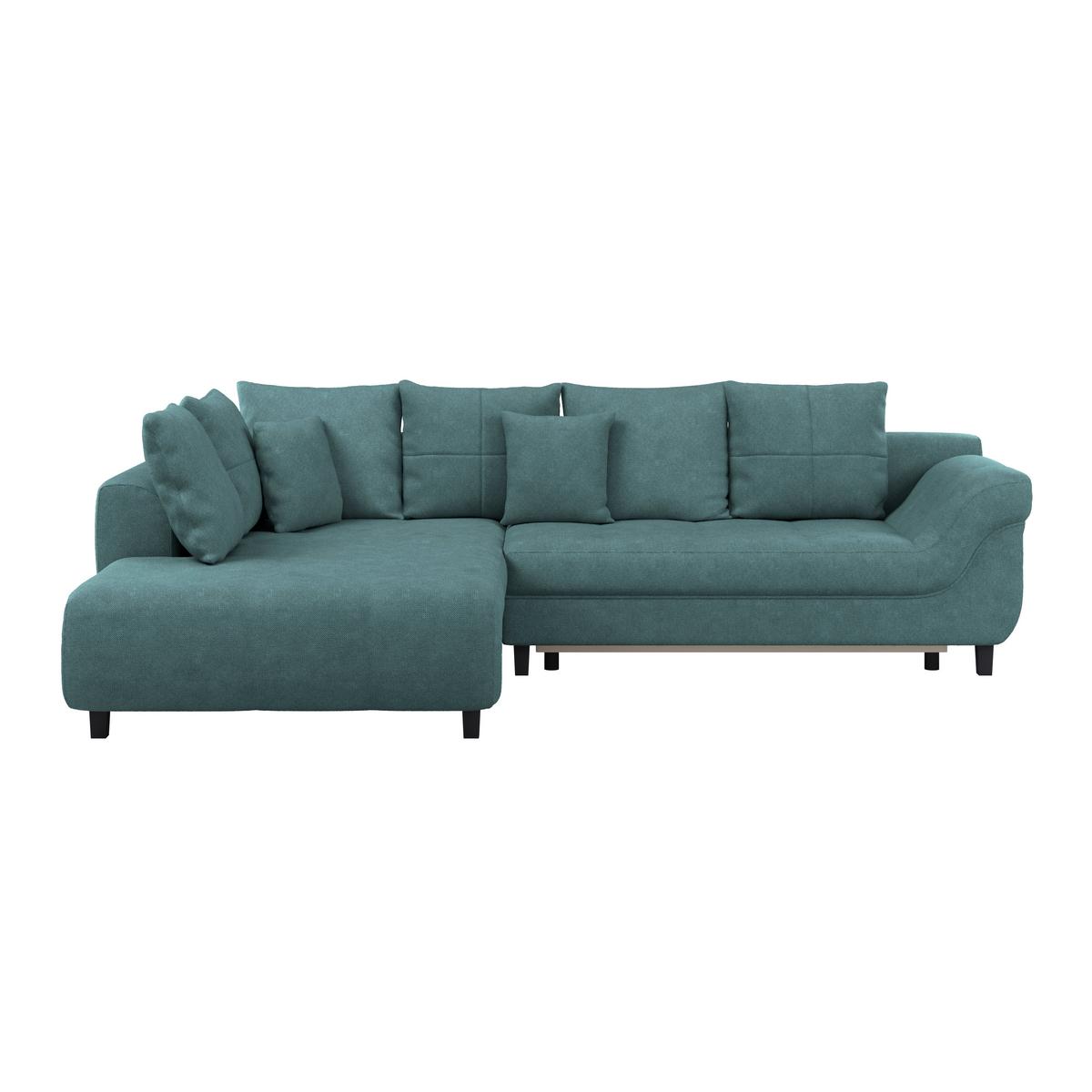 Ecksofa Mendoza - Petrol/Schwarz, Design, Textil (197/309cm) - Ondega