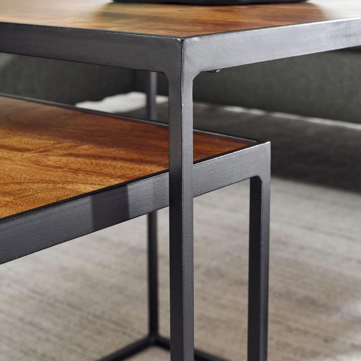 Beistelltisch 2-Teilig Wohnling ,braun - Schwarz/Braun, MODERN, Holz/Metall (40/40/44cm) - MID.YOU