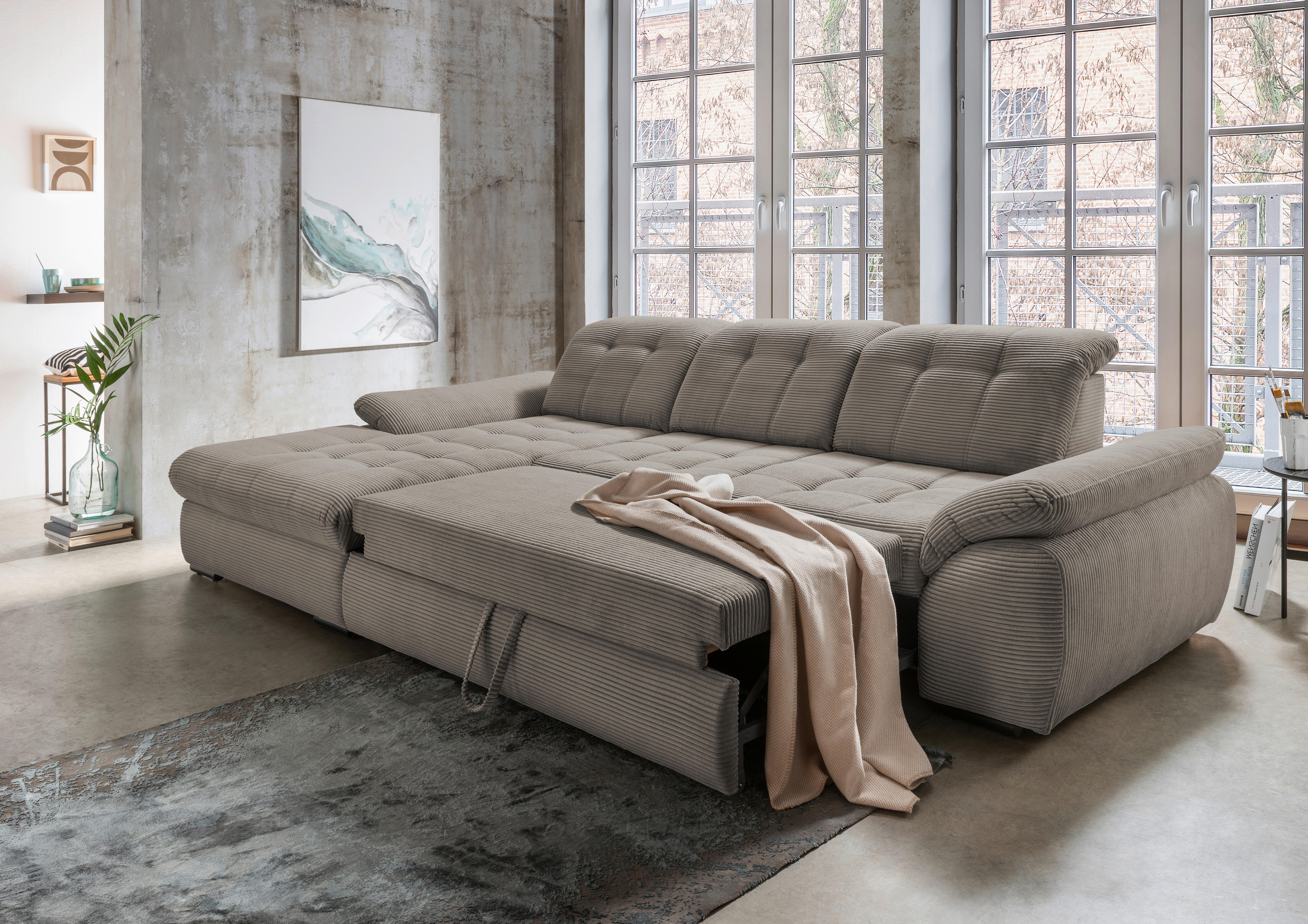 Ecksofa mit Bettkasten Rigatti Graubraun S: 184x314cm - Graubraun/Schwarz, MODERN, Textil (184/314cm) - Livetastic